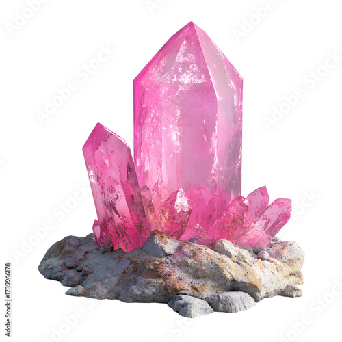 Sparkling Pink Crystal on Rocky Surface - Beautiful Mineral Formation
