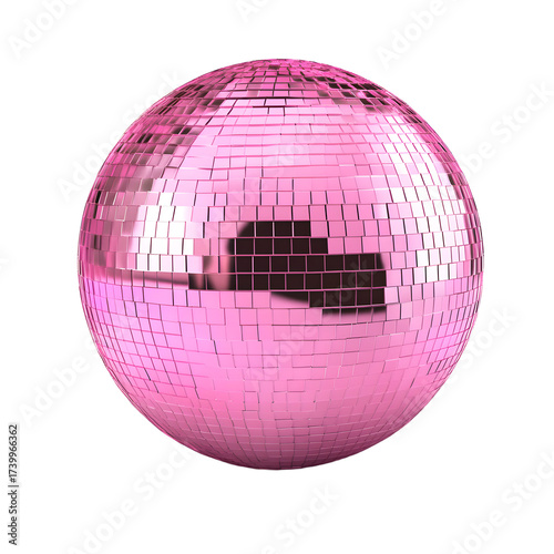 Vibrant Pink Disco Ball on White or Transparent Background