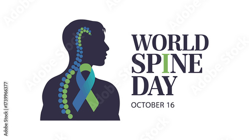 Vector art of world spine day graphic with silhouette of a mans head and spine