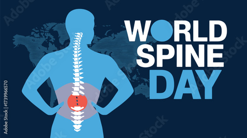 Vector art of world spine day illustration with a silhouette of a person showing spine pain