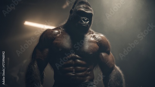 Strong monkey athlete in the gym. Sport concept.