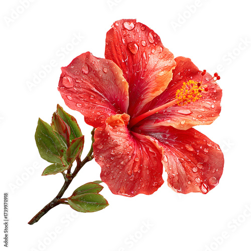 Vibrant Red Hibiscus Bloom on Transparent Background for Graphic Design Projects