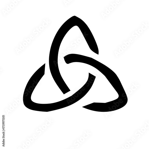 A bold black graphic of the Triquetra, or Celtic knot, symbolizing continuity, the eternal, and the threefold nature of life or divinity. Its interwoven design is both simple and profound.