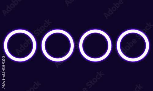 Solar eclipse circles showing moon covering sun on dark background. Glowing purple neon rings with bright luminous effects capture celestial phenomenon. Radiant circular shapes of astronomical event.
