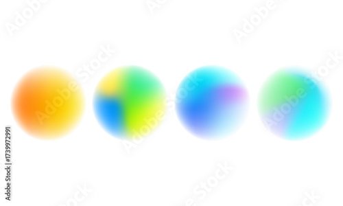 Set color circle gradient noise gradation. Abstract colorful watercolor blur mesh shape on white background. Gradient aura, grain neon blob with noise effect vector illustration. Modern