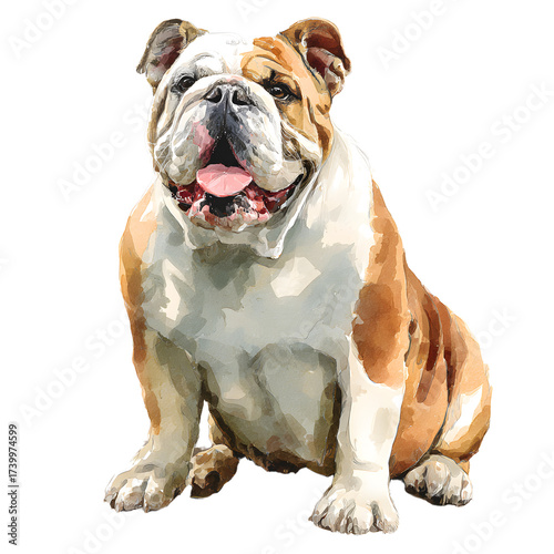 Smiling English Bulldog Sitting Happily - Realistic Brown Dog Pose
