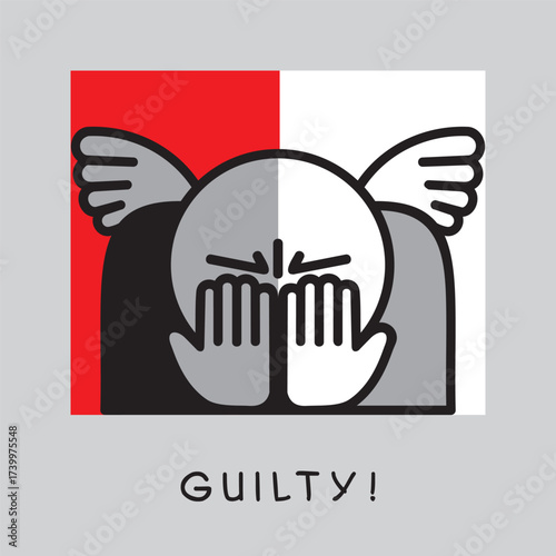 A man with wings experiences shame, guilt and remorse. Concepts of burnout, stress and depression. Vector illustration.