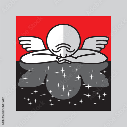Mental health, feelings and emotions. Psychological and philosophical concept of the connection between Man and Universe. Vector illustration, graphic image, drawing.