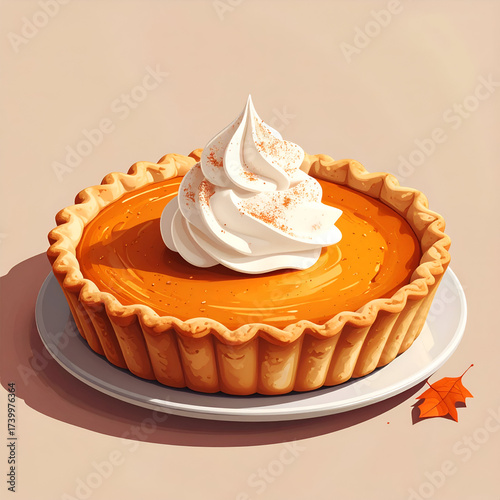 Delicious Pumpkin Pie with Whipped Cream on a White Plate, Perfect for Thanksgiving.