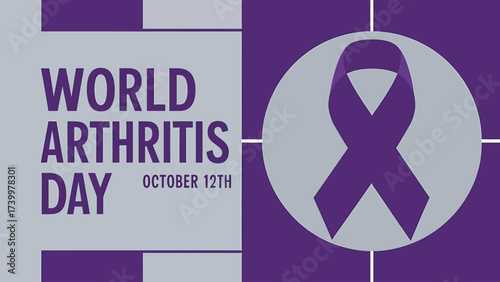 Vector art of world arthritis day graphic featuring text and a prominent purple ribbon symbol within a circular design, highlighting october 12th