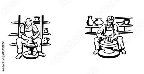 Minimalist line art sketch of a the potter black silhouette style vector art design