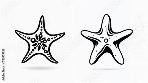 Two Starfish Illustrations - Simple Black and White Marine Life Drawings.