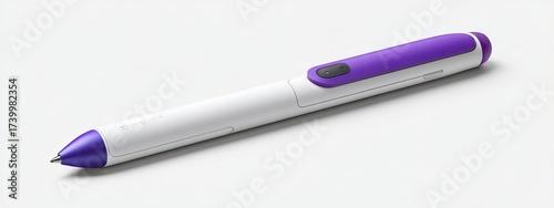 Sleek digital stylus featuring a purple grip, white body, and a black button. Angled on white backdrop