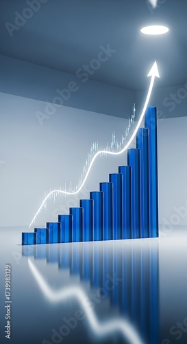 Blue Bar Graph with Ascending Arrow Reflecting Growth and Success.