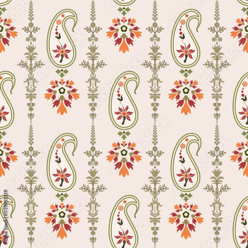 Vector Hand drawn colourful geometric flowers Motifs African boho paisley, seamless patterns with floral for fabric Ethnic Indian Pattern, textiles, clothing, wrapping paper, backdrop, banner.
