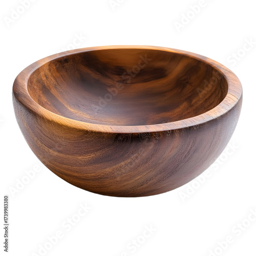 Empty Wooden Bowl Isolated on White Background for Food Photography