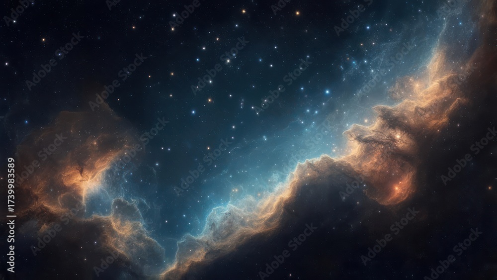Fototapeta premium Cosmic nebula with swirling clouds of gas and dust, scattered stars