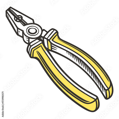 Illustration of a yellow and gray pliers ideal for representing tools, repair, construction, or diy projects, providing a clear and detailed visual