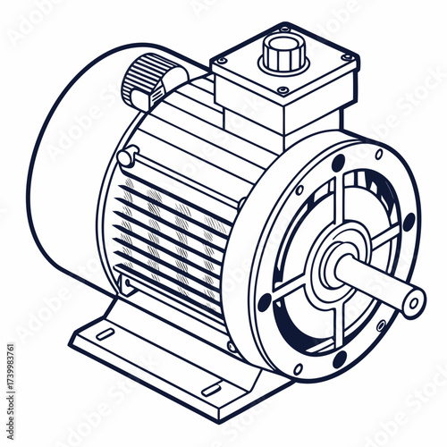 Illustration of an electric motor, , showcasing its design, components, and functionality for converting electrical energy into mechanical energy