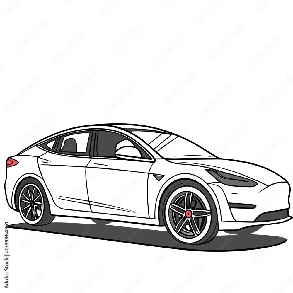 Obraz premium Illustration of a white electric car, showcasing modern automotive design and sustainable transportation, highlighting the future of ecofriendly vehicles and innovation