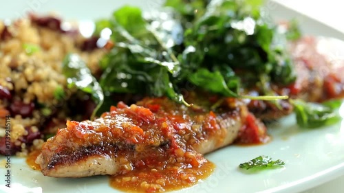 Quinoa Fried Rice and Pork Belly Steak in Tomato Sauce