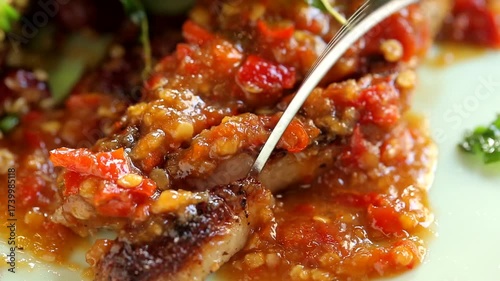 Quinoa Fried Rice and Pork Belly Steak in Tomato Sauce