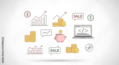 Financial growth and sales analysis with business icons.