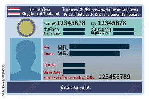 Thailand motorcycle driving license isolated on white background.