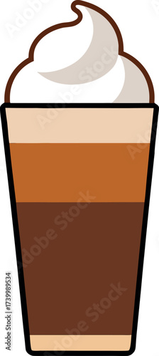 Layered Macchiato Glass with Whipped Cream Top in Stylized Vector Format