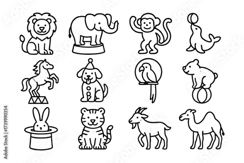 Circus animal outline collection: fun and playful black and white set