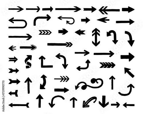 50+ Bold hand-drawn arrow set: marker-style directional pointers for design, annotation, infographics