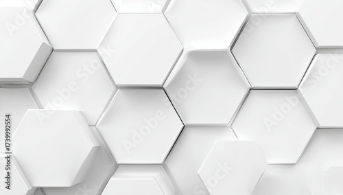 White, 3D, hexagonal tiles in a pattern, with slight shadows giving depth, a clean look