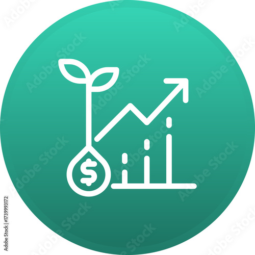 Financial growth concept with a seedling emerging from a dollar coin and an upward trending graph