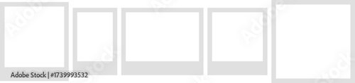 A row of five blank rectangular grey instant photo frames displayed - vector for stock