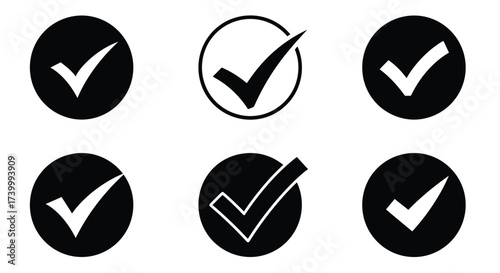 Black and white checkmark icons in various circular designs displayed