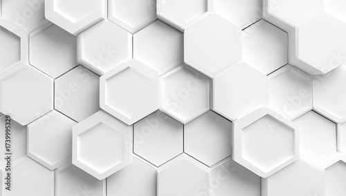 Abstract white hexagonal tiles create a textured, geometric pattern with varying depths and shadows