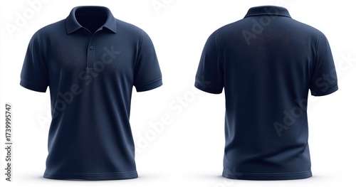 Navy blue polo shirt, front and back views,  isolated on white