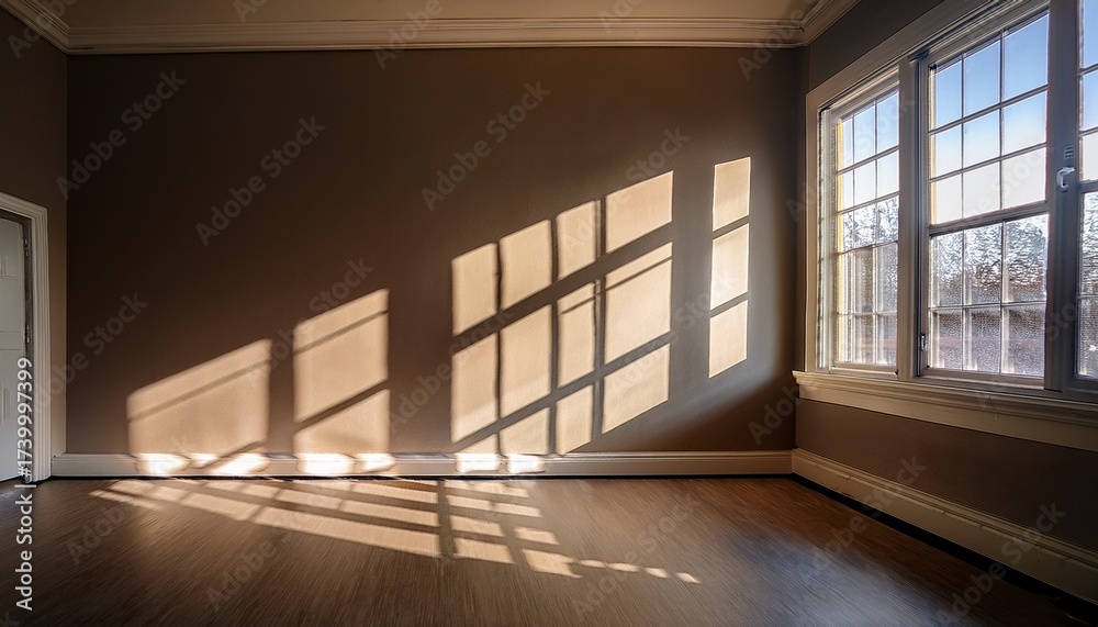 Obraz premium window shadow pattern on a wall creating geometric shapes of light and dark presenting a striking minimalist impression that feels artistic structural and visually engaging