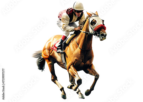 horse racing jockey isolated on white background, png, ai generated