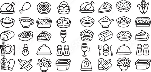 Thanksgiving Dinner and Holiday Meal Icons Set 1.