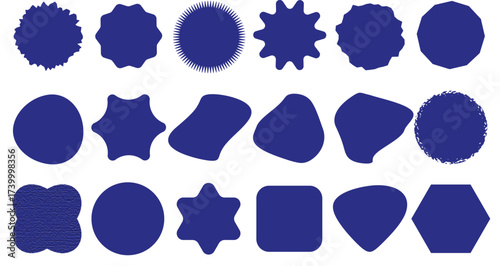 Circle Postage Stamp and Sticker Set – Wavy Edge Round Badges, Starburst Shape Labels, Blank Price Tags, Vintage Insignia, Promo Seals, Flat Vector Icons Collection