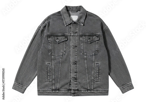 Stylish and Versatile Gray Denim Jacket on a Black Background for Fashion Needs