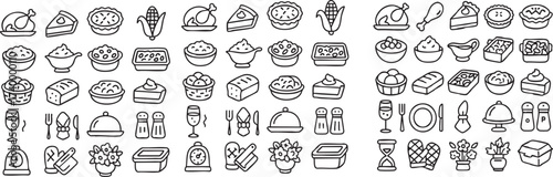 Thanksgiving Food and Dinner Icons Set.