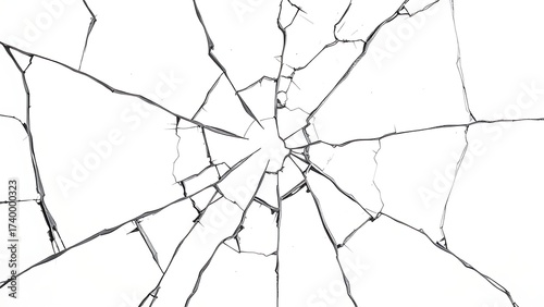 Macro shot of cracked glass texture with high contrast on white.