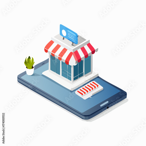 Online Store, Mobile Shopping, E-commerce Isometric Concept