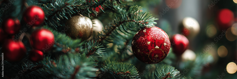 Fototapeta premium Christmas Tree decorated closeup