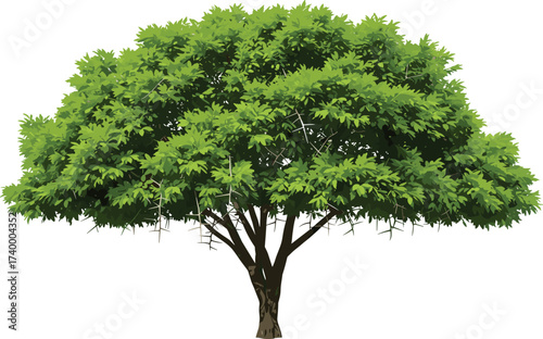 Vector illustration of lush green tree with dense leafy canopy and natural trunk design for landscape and environment themes