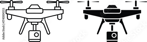 Outline and Solid Black Quadcopter Drone with Camera Icon aerial vehicle aircraft
