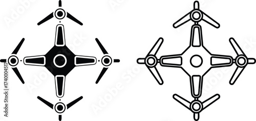 Star Shaped Drone Icons Top View Line Art And Solid Fill quadcopter