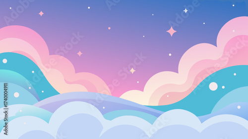 Dreamy Sky with Pastel Clouds and Sparkling Stars Background Perfect for Childrens Illustrations